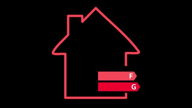 Animated Home energy performance rating charts on transparent background Alpha Channel ProRes444, Animated Energy Performance Certificate