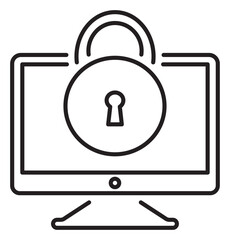 Project management monitor, lock, cyber security vector icon illustration