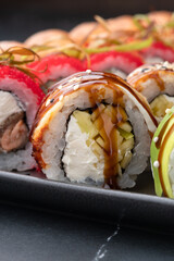 Variety of sushi foodTraditional asian food with raw fish and rice. All you can eat concept