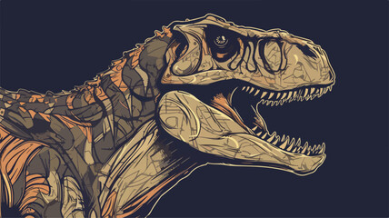Dinosaur illustration. Angry scary giganotosaurus vector drawing. Tyrannosaurus Rex head. Wild ancient monster. Poster of abstract fantasy creature. Jurassic predator. Cartoon reptile dino. Print.