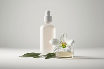 Fototapeta na wymiar bottle of perfume and flower, Generative AI