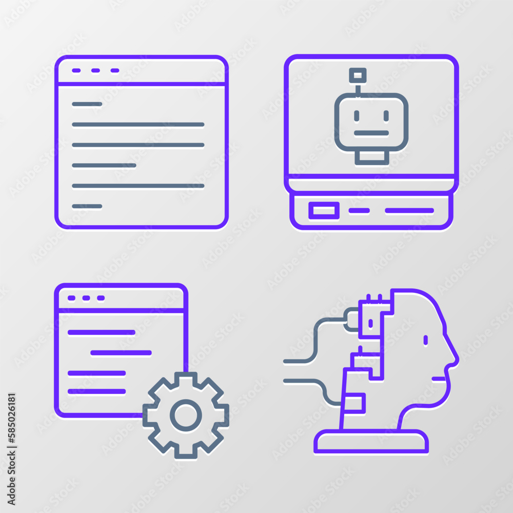 Poster set line robot for maintenance, computer api interface, and icon. vector
