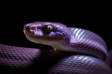 Fototapeta premium Macro Photography of a Purple Snake on Black Background