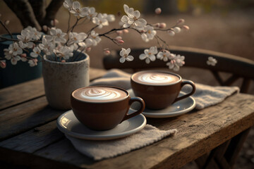 Obraz na płótnie Canvas cup of coffee and flowers, Generative AI