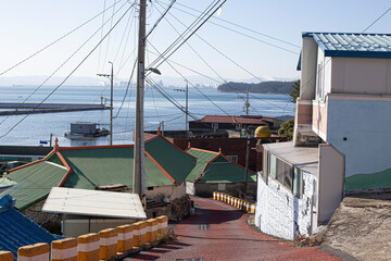Korean seaside town on a sunny day