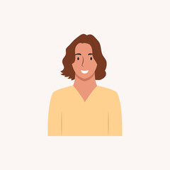 Half body beautiful woman colorful portrait. Avatars for social networks. Vector illustration in flat style.