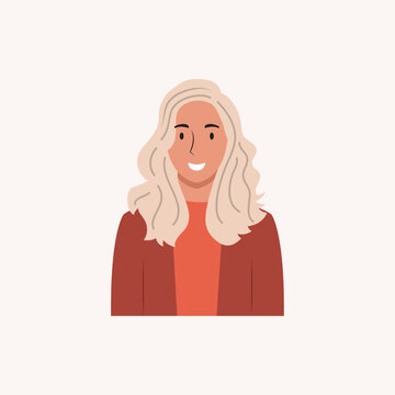 Half body beautiful woman colorful portrait. Avatars for social networks. Vector illustration in flat style.