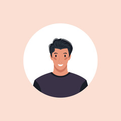 Profile image of man avatar for social networks with half circle. Fashion vector. Bright vector illustration in trendy style.