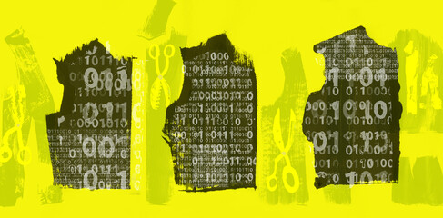 Designer Computer Program. Pattern Pieces with Subtle Binary Code Text