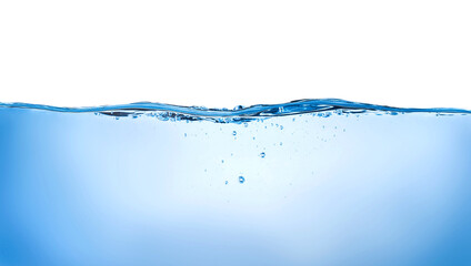 Blue water wave and bubbles on transparent background. blue water surface with splash, waves and...