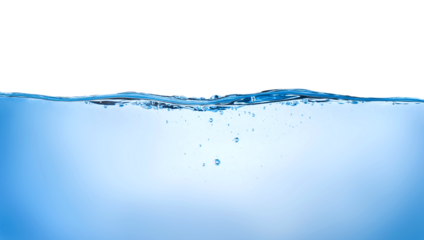 Blue water wave and bubbles on transparent background. blue water surface with splash, waves and air bubbles to clean drinking water. Can be used for graphic designing, editing, putting on products.