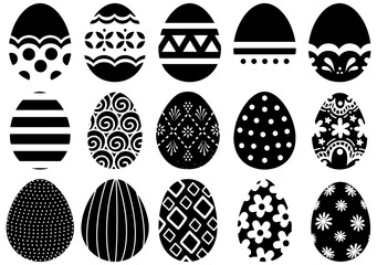 Vector set of black and white Easter eggs isolated on white background.