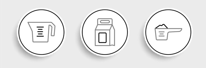 Set line Washing powder, Measuring cup and Laundry detergent icon. Vector
