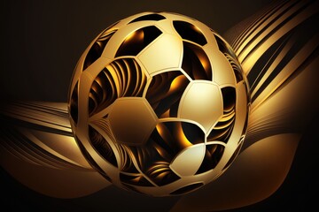 Golden soccer ball on a dark background. Success concept. Generative AI