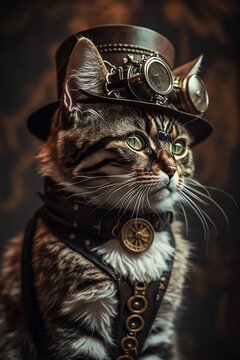 Steampunk Cat Wearing A Hat