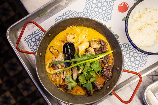 Delicious tasty sea and land mixed dish with grilled beef & seashell 