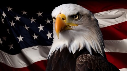 American bald eagle and USA flag. generative ai