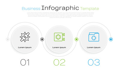 Set line Joint pain, knee pain, Emergency - Star of Life and Patient record. Business infographic template. Vector