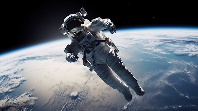 An astronaut floating in space, with a view of Earth in the background.