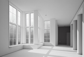 Modern white room design. AI generated illustration