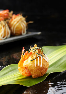 Closeup delicious homemade Japanese style octopus balls