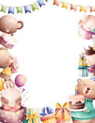 Watercolor illustration Birthday invitation design template