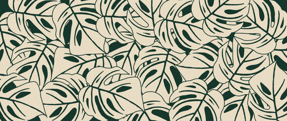 Obraz premium Tropical leaf Wallpaper, Luxury nature leaves pattern design, Hand drawn outline design for fabric , print, cover, banner and invitation, Vector illustration.