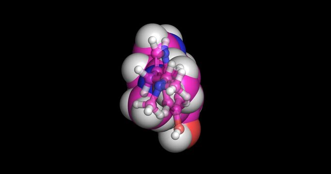 Bufotenin, hallucinogenic serotonin analog 3D molecule 4K spinning