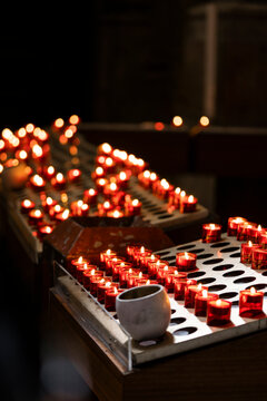 Burning candles in a Catholic temple.