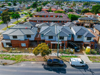 Construction of a Brick Veneer town houses in Melbourne Victoria Australian Suburbia 