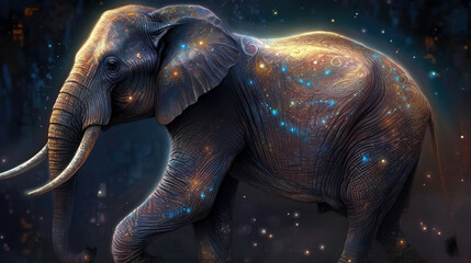 Ethereal Elephant Graceful Walk through Shimmering Cosmic Pathways - Generative AI