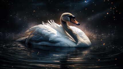 Swan's Graceful Dance in Interstellar Light - Generative AI