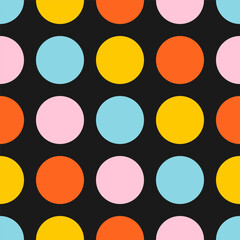 Black seamless pattern with colorful circles