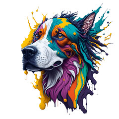 illustration of a dog head, colorful splash art