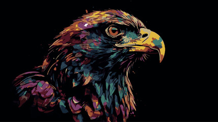 Eagle painting. Vector art illustration of bird with colorful paint. Majestic pop art poster or banner. emblem of america. Grunge vintage artwork. Modern cartoon sketch of hunter bird. Wildlife usa.