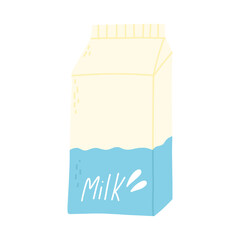 Cow goat milk in a carton box. Vector illustration. Hand drawn milk package isolated white background.