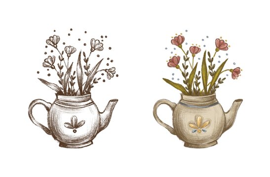 Spring flowers in a teapot