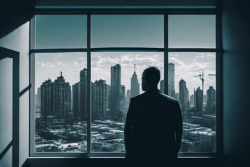 silhouette of business person in front of building, Generative AI
