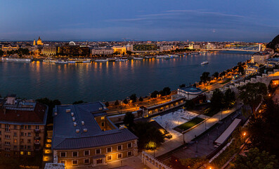 Evening view of Danube river with Erzsebet hid bridge in Budapest, Hungary