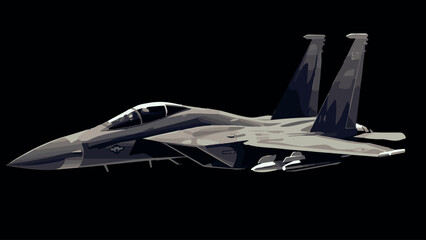 Naklejka na ściany i meble Military fighter jet. Vector art illustration of airplane. Modern war aircraft. F16 flying at high speed. F-16 aeroplane. Supersonic speed. F15 armed with missile. USA air force. f-15 armed for combat