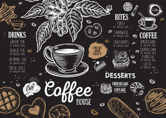 Coffee house menu. Restaurant cafe menu, template design. Food flyer.	
