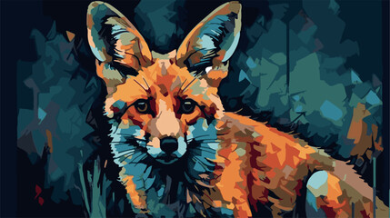 Fox animal illustration. Colorful vector art painting of cute wildlife. Stylized mammal. colored card decoration. Wallpaper artwork. Printable for t-shirt. Hipster artistic design. Painting splatters
