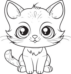 Cute kitten animal. Coloring book page for children. Black and White Cartoon cat Illustration line art vector