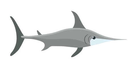 Marlin, big saltwater fish with sharp sword on head, tail and fins, wild marine animal