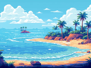 Obraz na płótnie Canvas pixelart beach with palm trees