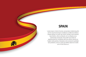 Wave flag of Spain with copyspace background - obrazy, fototapety, plakaty