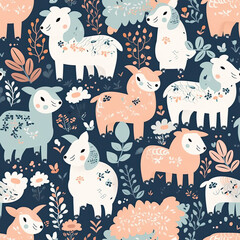 Obraz premium A seamless pattern of Easter lambs.