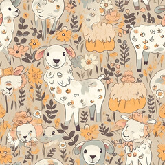 A seamless pattern of Easter lambs.