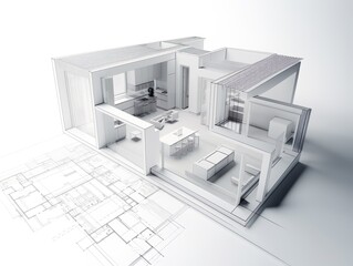Schematics and blueprint of a modern house / villa with minimalistic outdoor design -Alternative 5