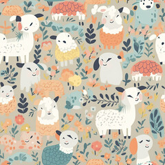 A seamless pattern of Easter lambs. Generative ai.